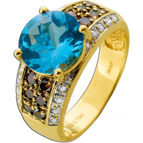 Brillantring Gold 333 8K  Aquamarin 3.5ct Diamanten 0.7ct Antikschmuck