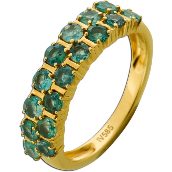 Smaragd Ring Gold 585 14 Karat grüne Edelsteine 1.28ct 
