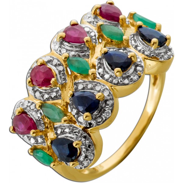 Diamant Ring Gold 375 9K Smaragde Rubine Saphire Antikschmuck