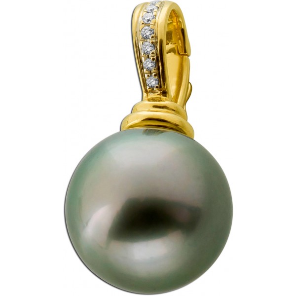 Tahiti Perlenanhaenger Gold 585 14K Tahiti Perle 13mm Brillanten Einhängeclip