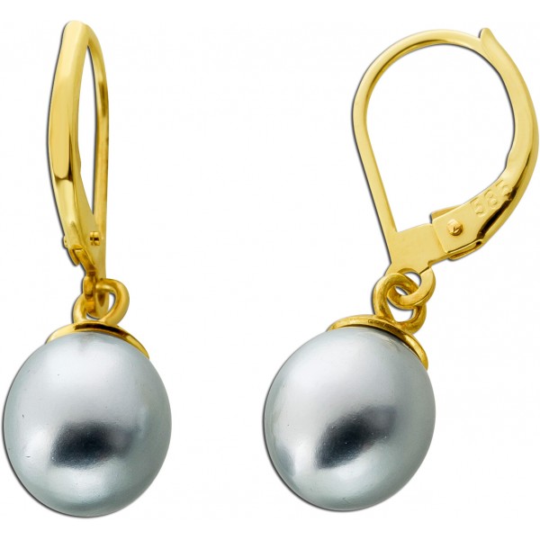 Perlen Ohrhaenger Gold 585 14K Süsswasser Perlen silber