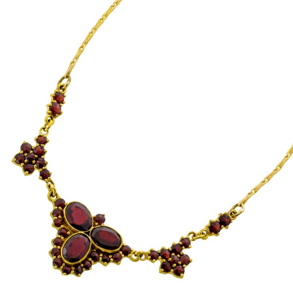 Granatcollier Gold 333 8K rote Edelsteine Antikschmuck
