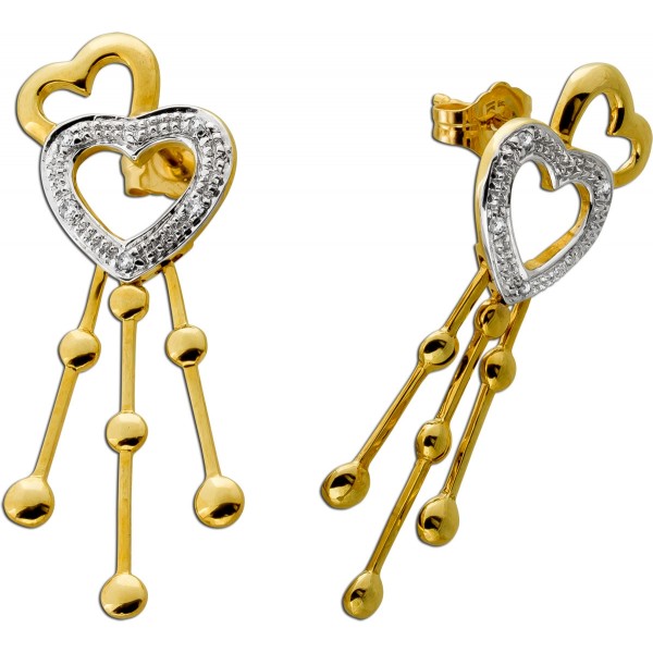 Herz Ohrstecker Gold 585 14 Karat Diamanten 0.05ct 