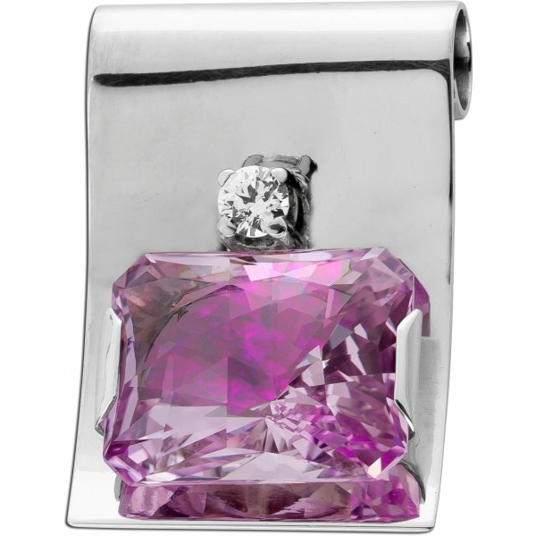 Brillant Anhänger Weissgold 585 14K synth. rosa Aquamarin Brillant 0.15ct