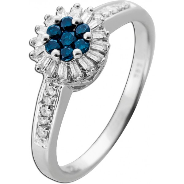 Brillantring Halo Weißgold 585 14K blaue weiße Brillanten 0.80ct 