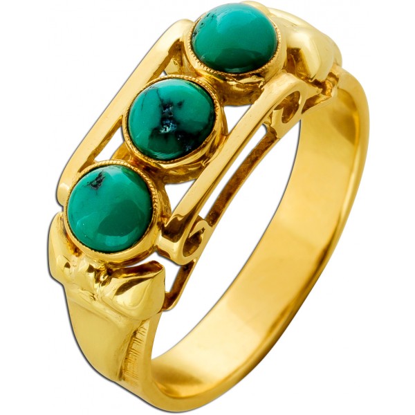 Türkis Ring Gold 585 14 Karat grünblaue Edelsteine 2.1ct Antikschmuck