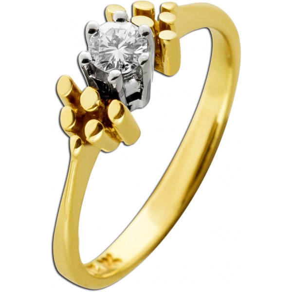 Solitärring Gold 585 14 Karat Brillant 0.18ct Lupenrein Antikschmuck