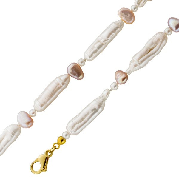 Perlenkette 48cm japanische Biwaperlen Gold 585 14 Karat