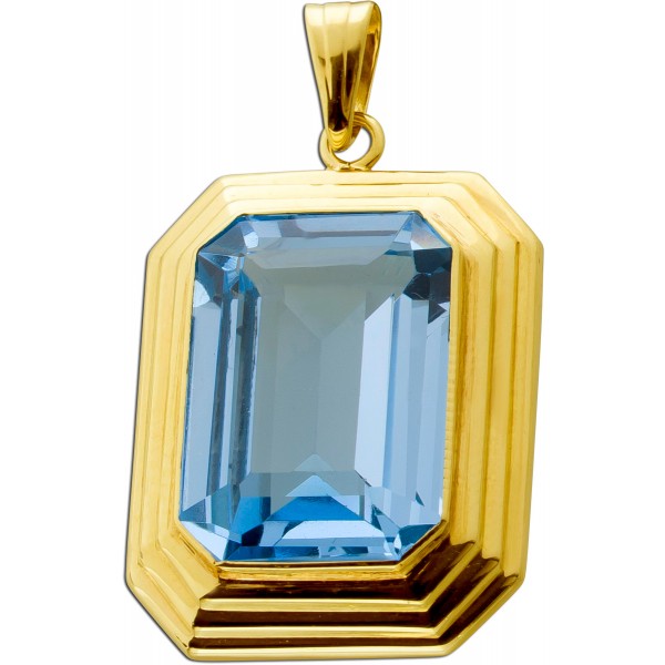 Aquamarin Anhänger Gold 333 8K synth. blauer Edelstein 12.6ct. Antikschmuck