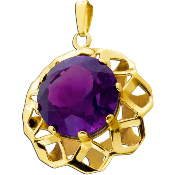 Amethyst Anhänger Gold 585 14K lila Edelstein 12.4ct Antikschmuck