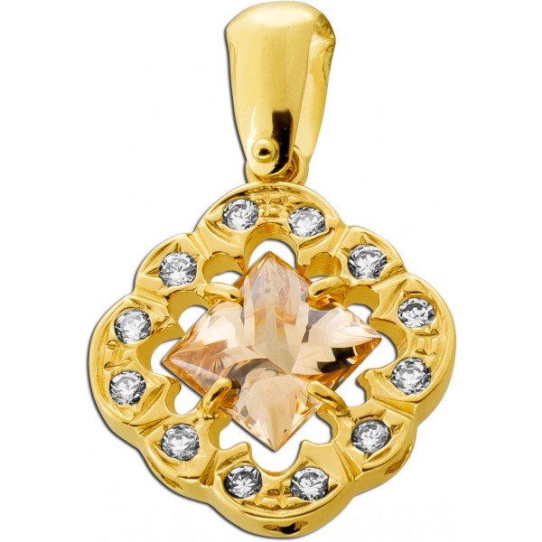 Citrin Anhänger Gold 585 14K gelber Edelstein 5ct Brillanten 0.24ct