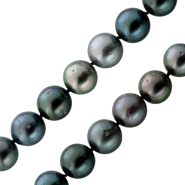 Tahiti Perlenkette 12-10mm anthrazit schwarz Silber 925 45cm
