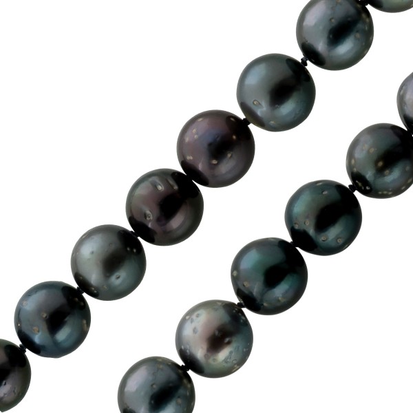 Tahiti Perlenkette 46cm 12-10mm anthrazit schwarz Silber 925 