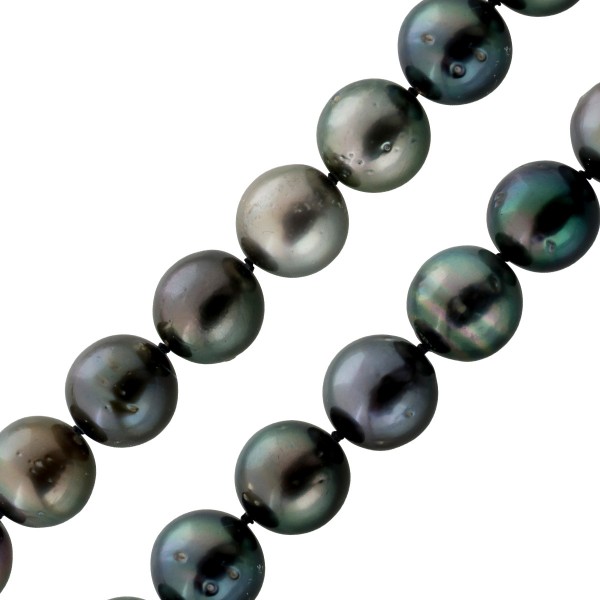 Tahiti Perlenkette 12-10mm anthrazit schwarz Silber 925 45cm