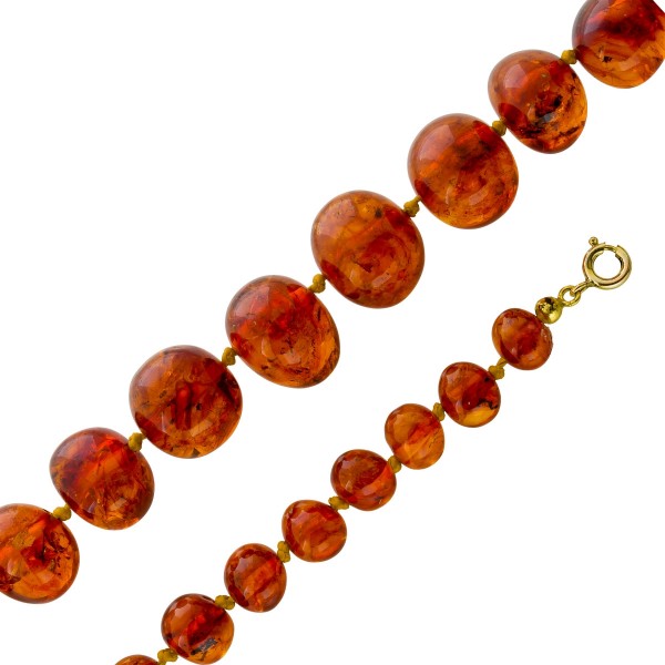 Bernsteine Kette baltische Edelsteine cognac honiggelb 220ct Antikschmuck