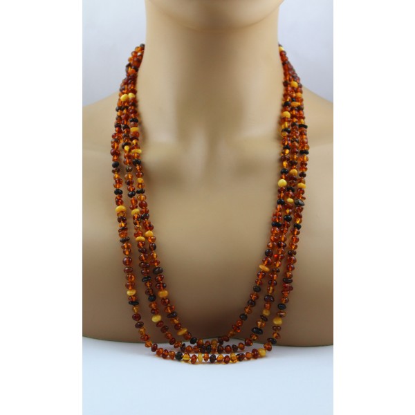 Bernstein Kette cognac braun schwarze Edelsteine 180ct Antikschmuck 