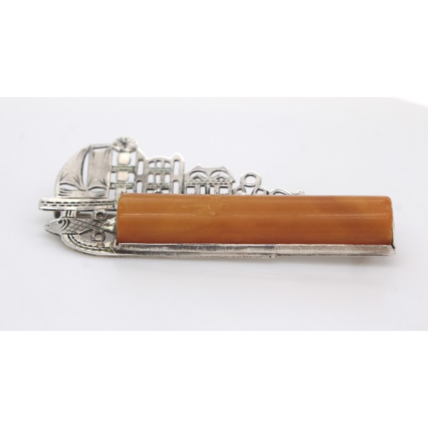 Bernstein Brosche Silber 925 Butterscotch Bernstein Antikschmuck 1925