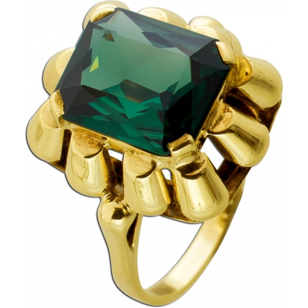 Turmalin Ring Gold 333 8K grüner Edelstein 11.2ct Antikschmuck