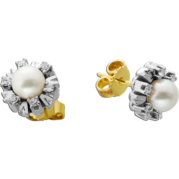 Perlenohrstecker Weißgold 585 14K Akoyaperlen 6.2mm Diamanten 0.30ct
