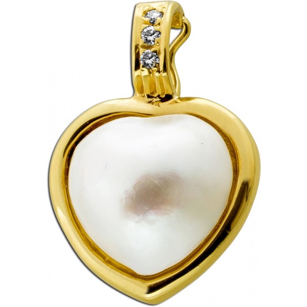 Herzanhänger Gold 585 Mabe Perle Brillanten 0.06ct 