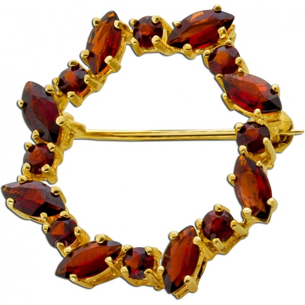 Granat Brosche Gold 333 8K rotbraune Edelsteine 3.8ct Antikschmuck