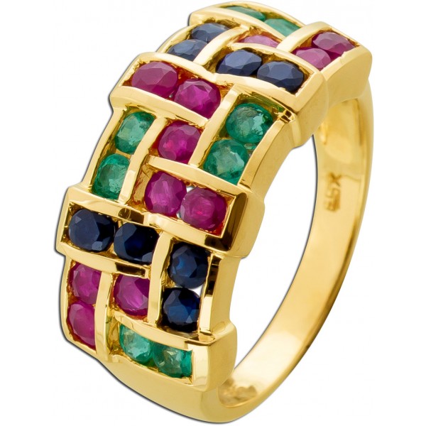 Rubinring Gold 585 14K Smaragde Saphire 