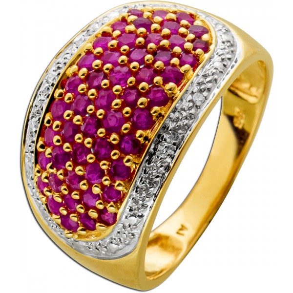 Rubinring Gold 585 14K rote Edelsteine 3.9ct Diamanten 0.03ct