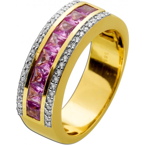 Saphirring Gold 585 14K rosa Edelsteine 2.5ct Brillanten 0.30ct