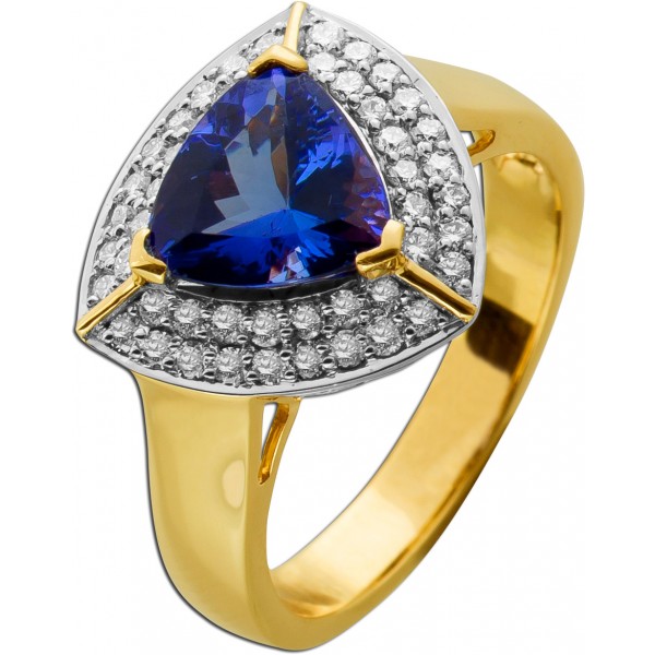 Tansanit Ring Gold 585 14K lila Edelstein 3ct Brillanten 0.85ct