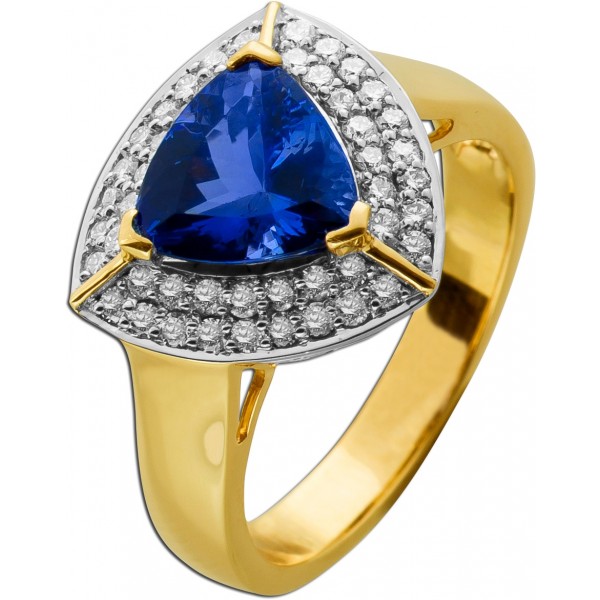 Tansanit Ring Gold 585 14K lila Edelstein 3ct Brillanten 0.85ct