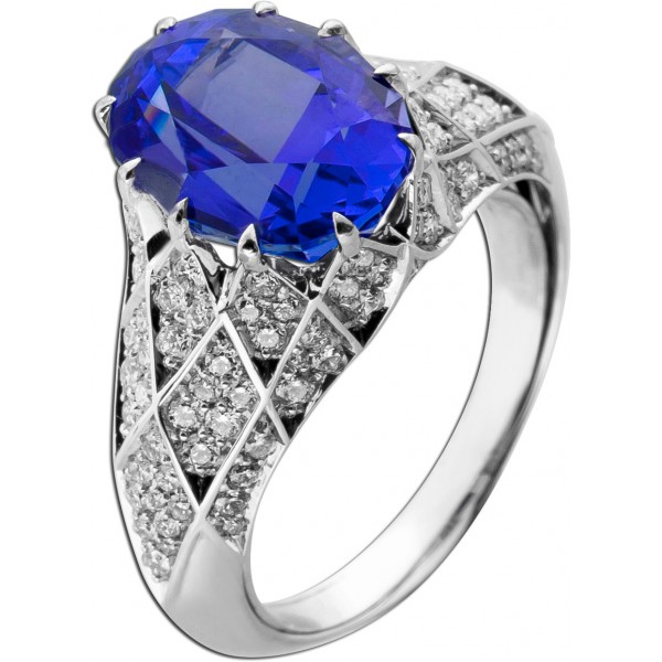 Tansanitring Weißgold 750 18K blauer Edelstein 7ct Brillanten 1.50ct