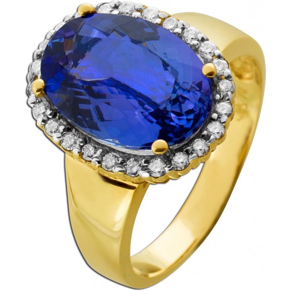 Tansanitring Gold 585 14K blauer Edelstein 7ct Brillanten 0.48ct