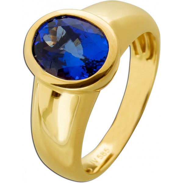 Tansanitring Gold 585 14 Karat blauer Tansanit Edelstein 3.90ct