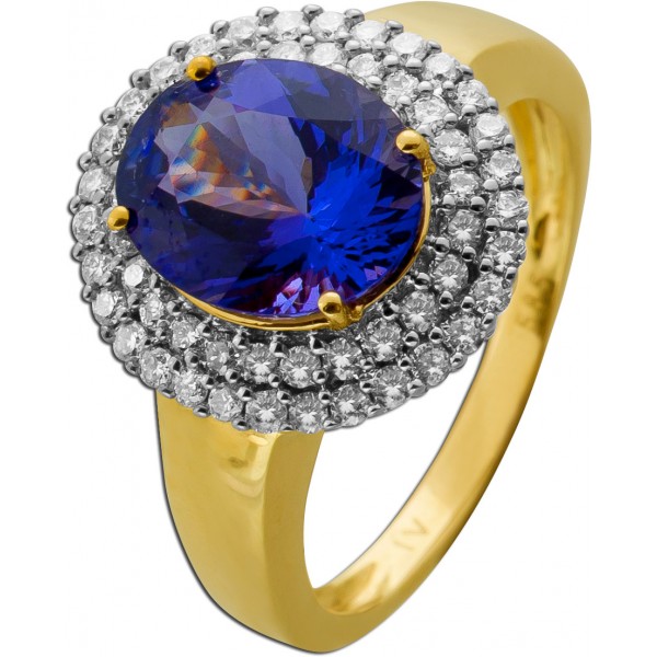 Tansanitring Gold 585 14K blauer Zoisit Edelstein 5.5ct Brillanten 0.95ct