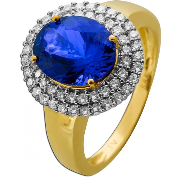 Tansanitring Gold 585 14K blauer Zoisit Edelstein 5.5ct Brillanten 0.95ct