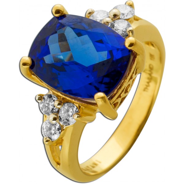 Tansanitring Gold 750 18K blauer Edelstein 7.2ct Brillanten 0.54ct