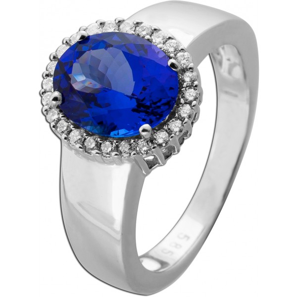 Tansanitring Weißgold 585 14K blauer Edelstein 5.4ct Brillanten 0.48ct