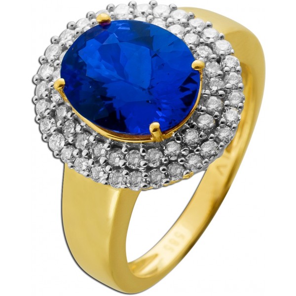 Tansanitring Gold 585 14K blauer Edelstein 4.5ct Brillanten 0.80ct