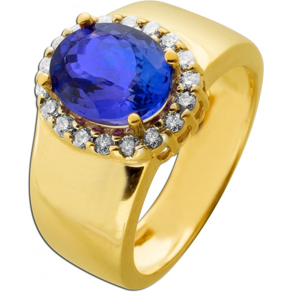 Tansanitring Gold 585 14K blauen Edelstein 4.8ct Brillanten 0.54ct