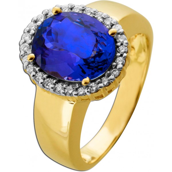 Tansanitring Gold 585 14K blauer Zoisit Edelstein 6ct Brillanten 0.35ct
