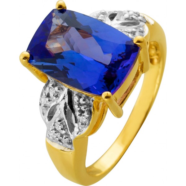 Tansanitring Gold 750 18K blauer Edelstein 6ct Brillanten 0.10ct