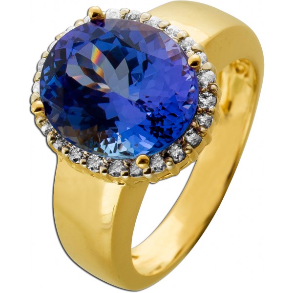 Tansanitring Gold 585 14K blauer Edelstein 8.6ct Brillanten 0.12ct
