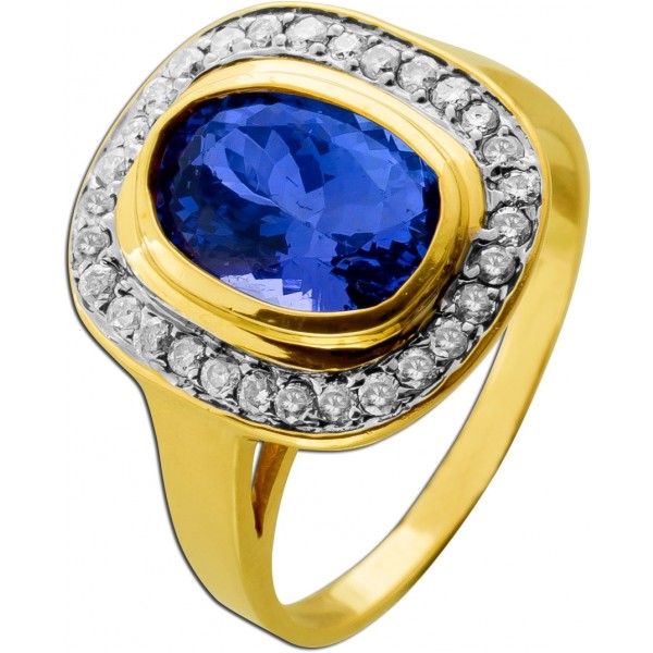 Tansanitring Gold 585 14K blauer Edelstein 3.5ct Brillanten 0.45ct