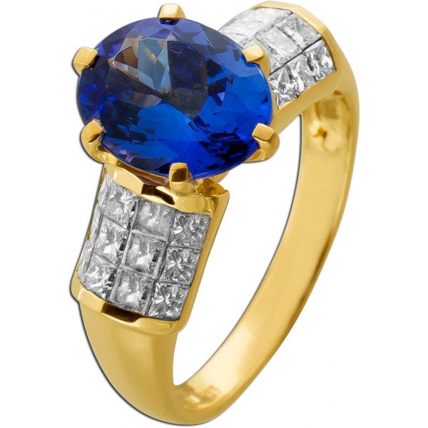 Tansanitring AAAA Gold 585 14K blauer Edelstein 3.5ct Diamanten 2.7ct