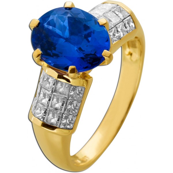 Tansanitring AAAA Gold 585 14K blauer Edelstein 4ct Diamanten 2.7ct