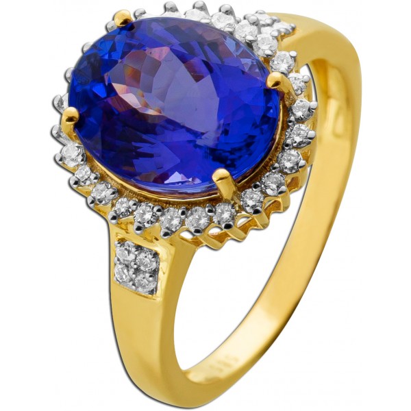 Tansanitring Gold 585 14K blauer Edelstein 5.6ct Brillanten 0.45ct
