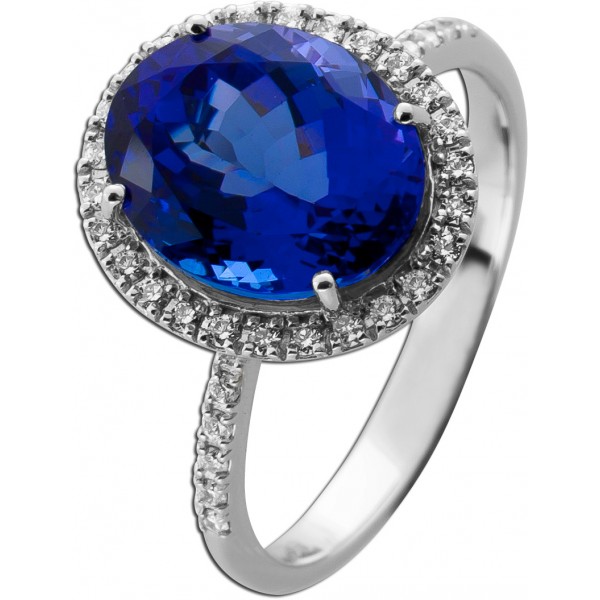 Tansanitring Weißgold 750 18K blauer Edelstein 7.2ct Brillanten 0.38ct