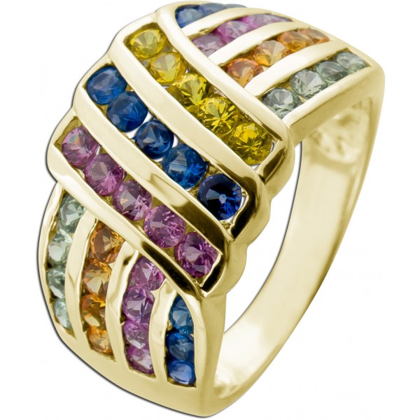 Saphirring Rainbow Gold 585 14K Saphire 3.30ct.