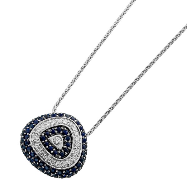 Saphir Collier Weißgold 750 18K blaue Edelsteine Brillanten 0.39ct