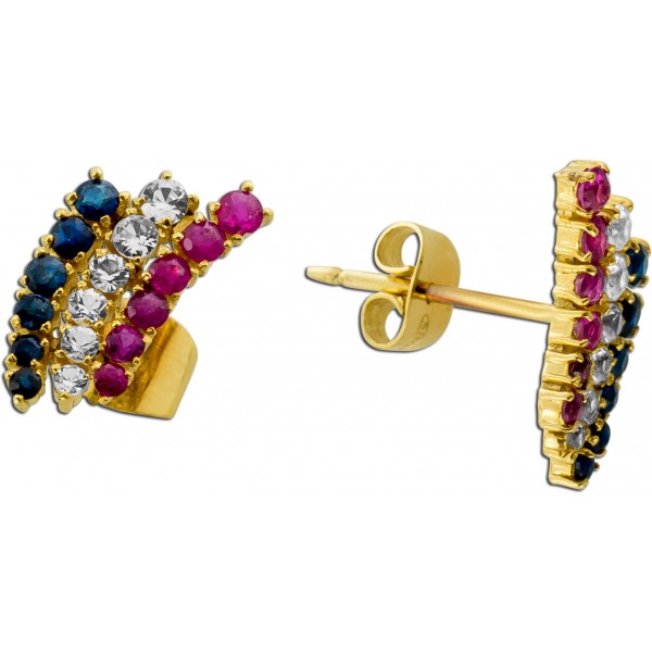 Edelstein Ohrstecker Gold 585 14K rote Rubine blaue Saphire weiße Topase